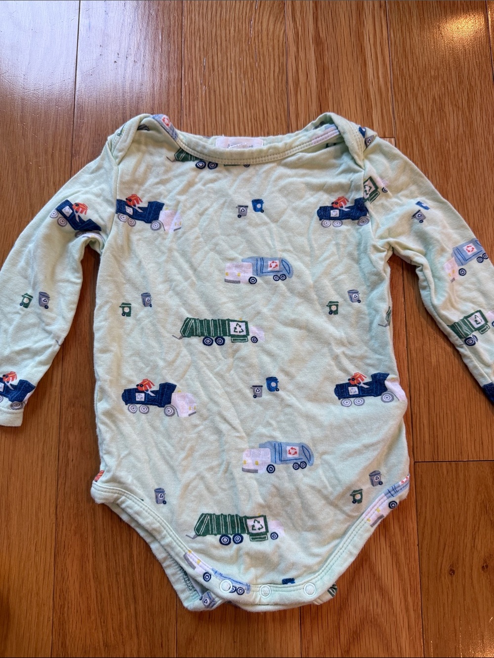 Angel Dear Mint Green Long-Sleeve Bodysuit with Truck Print